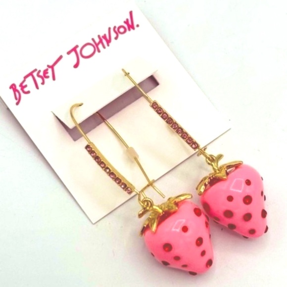 BETSEY JOHNSON Pink Strawberry Necklace & Earring Set Enamel & Red Crystals NWT - Picture 6 of 12